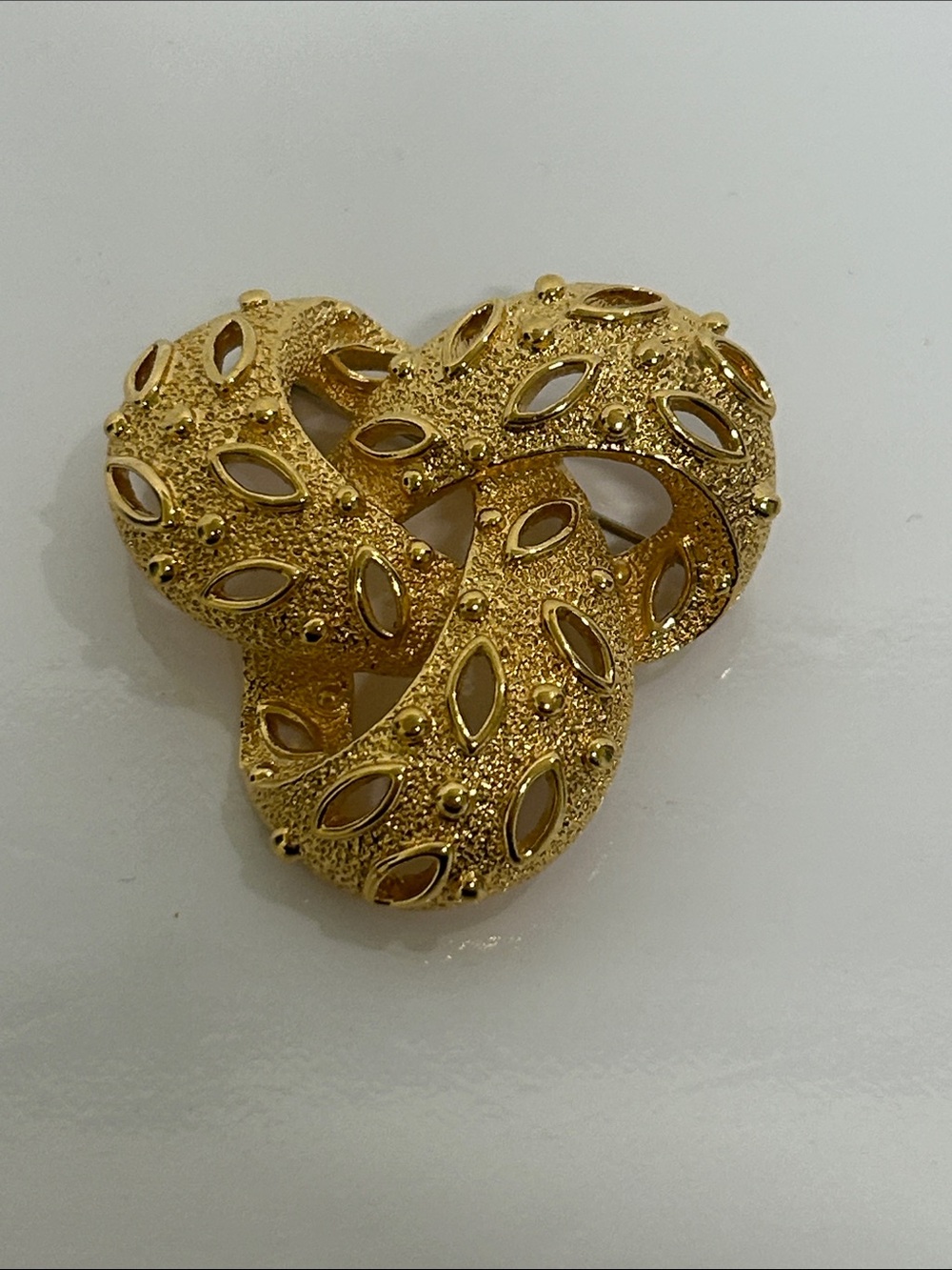 Vintage Butler Gold Tone Textured Trinity Knot Brooch Pin